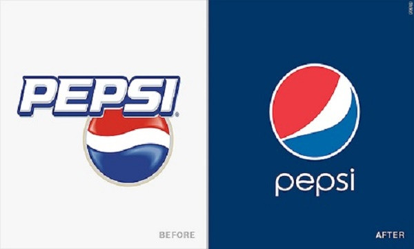 3. Pepsi: Tháng 10/2008, thương hiệu nước giải khát top đầu thế giới - Pepsi cho ra mắt mẫu logo hoàn toàn mới. Tuy vẫn giữ màu sắc xanh - đỏ chủ đạo nhưng đường lượn sóng ở giữa đã bị thay đổi. Phông chữ in đậm, nghiêng cũ được thay bằng phông mảnh và mềm mại hơn. Logo mới của Pepsi nhận được rất nhiều ý kiến trái chiều khi nhiều người cho rằng đường lượn sóng đã bị “bóp méo thảm hại”. Phần đông cho rằng logo mới đã bị mất phá vỡ sự cân bằng, không có năng lượng, không sinh động và sôi nổi như trước. Có người còn nghi ngờ logo này ăn cắp ý tưởng từ chiến dịch vận động tranh cử của Tổng thống Mỹ Obama. 