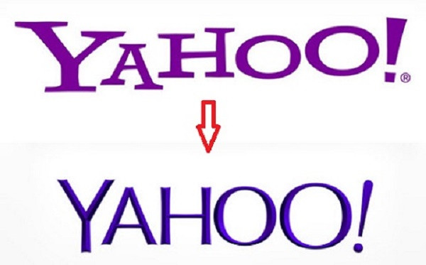 2. Yahoo: Ngày 5/9/2013, Yahoo - "gã khổng lồ" Internet 1 thời đã thay đổi bộ nhận diện của mình. Thiết kế mới của Yahoo lại trở thành dạng 3D chứ không phẳng như hầu hết các công ty công nghệ khác. Phông chữ mới của Yahoo có phần cứng cáp, sắc mảnh và chắc chắn hơn; chiều cao các chữ cũng không còn lộn xộn như logo cũ. Dù mong muốn thể hiện sự trẻ trung, năng động và gần gũi, phù hợp với tầng lớp trẻ tuổi nhưng nhiều người cho rằng logo mới Yahoo như ai đó đã tạo ra với các phông chữ clipart từ đầu thập niên 90, gợi liên tưởng đến biểu tượng của những thương hiệu mỹ phẩm hơn là công nghệ. 