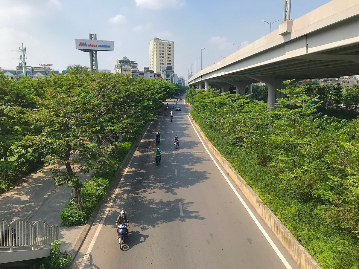 Hàng cây xanh che bóng mát cho người tham gia giao thông.