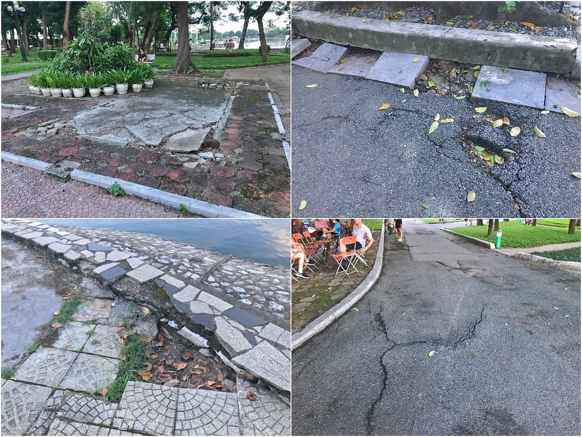 Các tuyến đường ven hồ đã bị sạt lở, lồi lõm khiến cho nhiều người dân khi đi tập thể dục nếu không chú ý sẽ rất dễ bị tai nạn nguy hiểm.