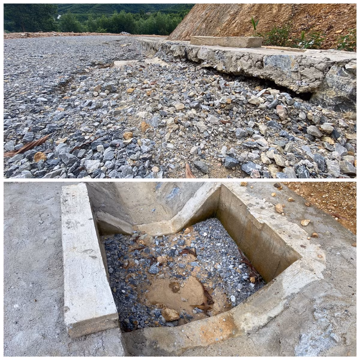 Hệ lụy là hệ thống hố thu nước đã bị vùi lấp hoàn toàn, lòng đường xói lở nghiêm trọng