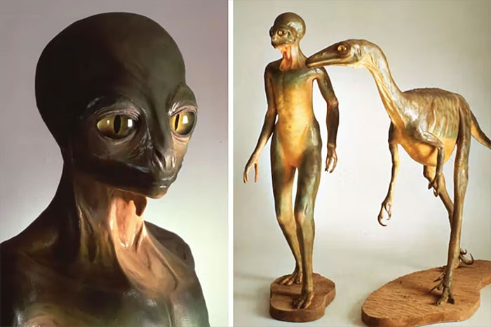 Ông cũng tạo hình ảnh mô phỏng nếu khủng long tiến hóa thành loài vật thông minh giống con người.