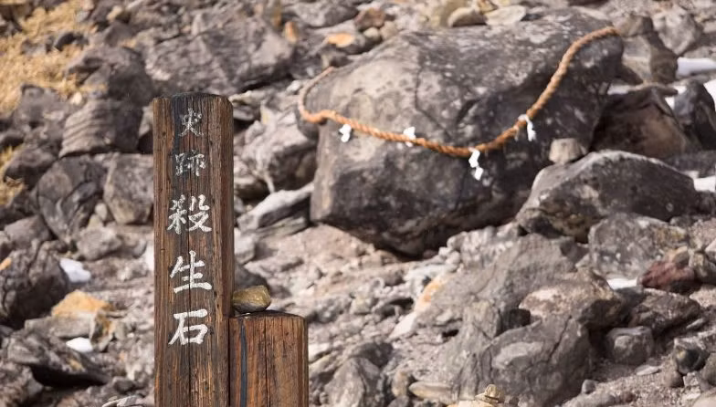 Sau đó, xác của con cáo hoá thành đá độc. Theo truyền thuyết, lúc đó, bất kể loài vật nào chạm vào đá này đều phải chết. Khi nghe được tin này, một nhà sư Nhật Bản có tên Nanboku-cho đã phá hủy tảng đá làm ba. Hai trong số 3 mảnh vỡ bay đi khắp nơi ở Nhật Bản, một mảnh còn sót lại tại vùng Nasu, tỉnh Tochigi hiện nay.