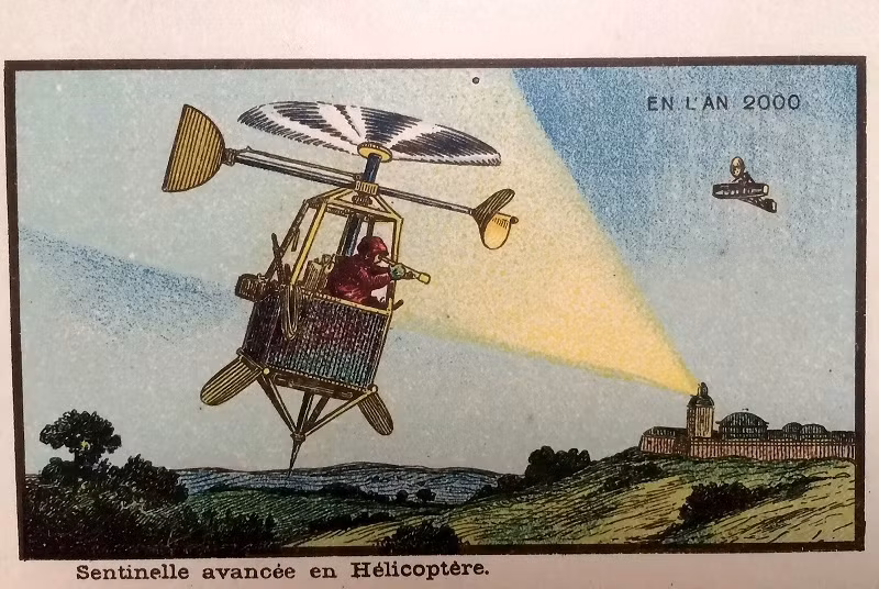 Mặc dù nhiều thiết kế đều mang phong cách siêu thực, nhưng có thể nhận ra đặc điểm tổng thể trong bức tranh nhằm dự đoán sự tiến bộ của các phát minh khoa học, chẳng hạn như sự xuất hiện của máy bay trực thăng.