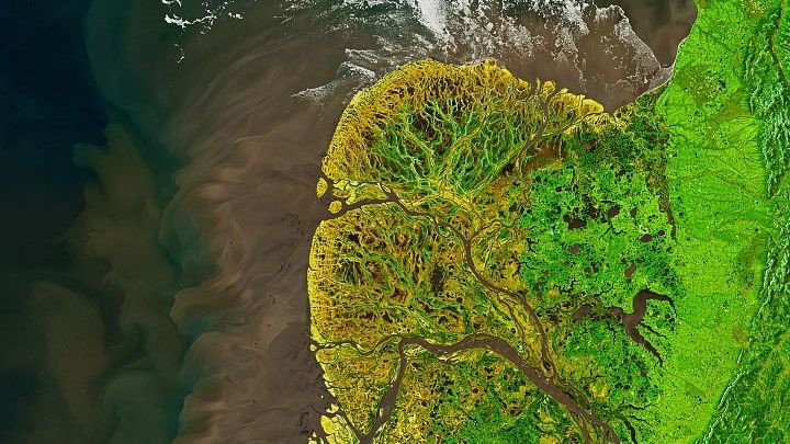 Đồng bằng Yukon – Kuskokwim, nơi các sông Yukon và Kuskokwim đổ ra biển Bering ở bang Alaska, Mỹ. Ảnh do vệ tinh Landsat 8 chụp tháng 5/2021.