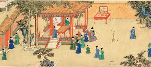 Tiếp đến, trong Lễ ký có viết: "Ấp tân tựu diên" (Vái mời khách ngồi xuống chiếu). Dưới thời phong kiến, các nhà thường không bày bàn ghế ở sảnh chính tiếp khách. Thay vào đó, họ trải chiếu khắp sàn sảnh chính để khi khách tới nhà sẽ ngồi trò chuyện tại đó.