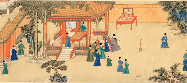 Tiếp đến, trong Lễ ký có viết: "Ấp tân tựu diên" (Vái mời khách ngồi xuống chiếu). Dưới thời phong kiến, các nhà thường không bày bàn ghế ở sảnh chính tiếp khách. Thay vào đó, họ trải chiếu khắp sàn sảnh chính để khi khách tới nhà sẽ ngồi trò chuyện tại đó.