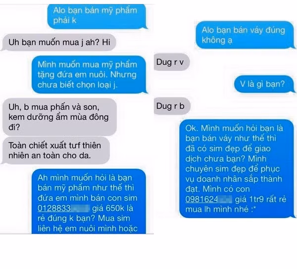 Và đây là đoạn tin nhắn cho thấy đẳng cấp siêu khủng của một vị khách mua hàng online kiêm luôn quảng cáo sim số đẹp. Kết hợp mua hàng và quảng cáo, kinh doanh cá nhân... không phải ai cũng làm được ở trình độ cao như thế này...