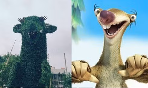 Theo đó, nhiều người cho rằng hình rồng Thanh Hóa khá giống với chú lừa Sid (phải) trong phim hoạt hình Kỷ băng hà (Ice Age). Ngay lập tức, nó trở thành đề tài sáng tạo cho các "thánh chế ảnh". Ảnh: Việt Cường.