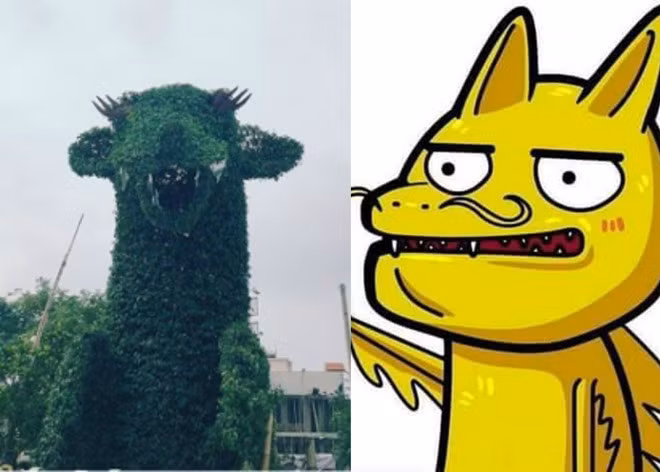 Nét tương đồng giữa rồng Thanh Hóa và nhân vật mô phỏng "rồng Pikachu" Hải Phòng. Ảnh: Hải Nguyễn.