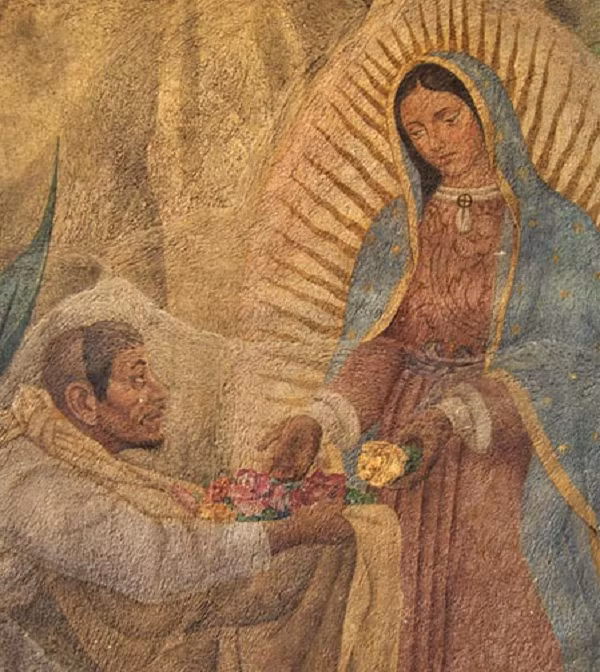 Năm 1531, một người nông dân có tên Juan Diego khẳng định đã trông thấy Đức Mẹ Đồng Trinh Mary yêu cầu anh ta xây một nhà thờ Đức Mẹ và hái hoa trên sườn đồi. Người đàn ông này đã làm theo lời căn dặn, hái hoa và cho vào áo khoác ngoài. Về sau, chiếc áo choàng này được phát hiện có cất giấu dấu ấn của Đức Mẹ Mary. Bức hình trong áo đến tận bây giờ vẫn còn nguyên vẹn và không hề bị phai.