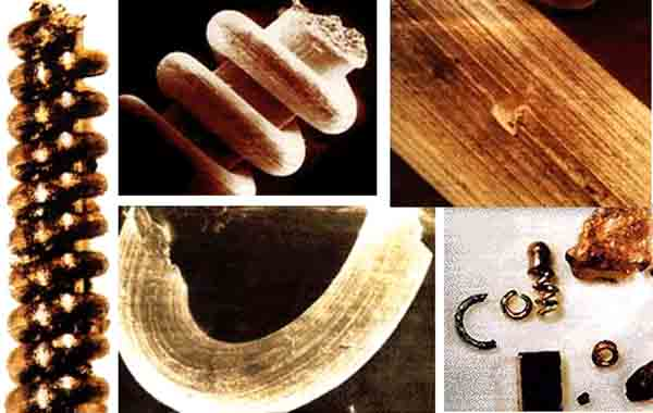 Những mảnh lớn nhất được tìm thấy chủ yếu được làm bằng đồng, trong khi những mảnh nhỏ nhất được làm bằng vonfram và molypden. Hình dạng của chúng cho thấy đây không phải là các mảnh kim loại tự nhiên, thay vào đó chúng là những vật thể nhân tạo.