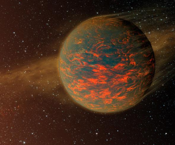 5 Cancri e quay quanh ngôi sao mẹ của nó ở khoảng cách 2,4 triệu km, bằng 4% khoảng cách tương đối giữa Sao Thủy và Mặt Trời. Hành tinh này có nhiệt độ bề mặt ở trên điểm nóng chảy của hầu hết các loại đất đá, với một mặt luôn phải đối diện với Mặt Trời thiêu đốt.