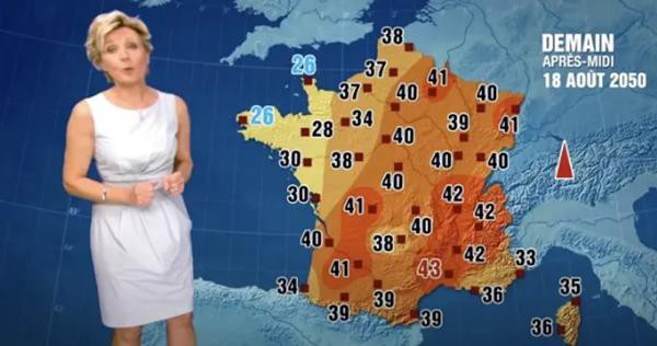Năm 2014, nhà dự báo thời tiết Évelyne Dhéliat dã dự báo rằng đến tháng 8/2050, nhiều vùng ở Pháp sẽ có nhiệt độ lên tới 43 độ C do biến đổi khí hậu.