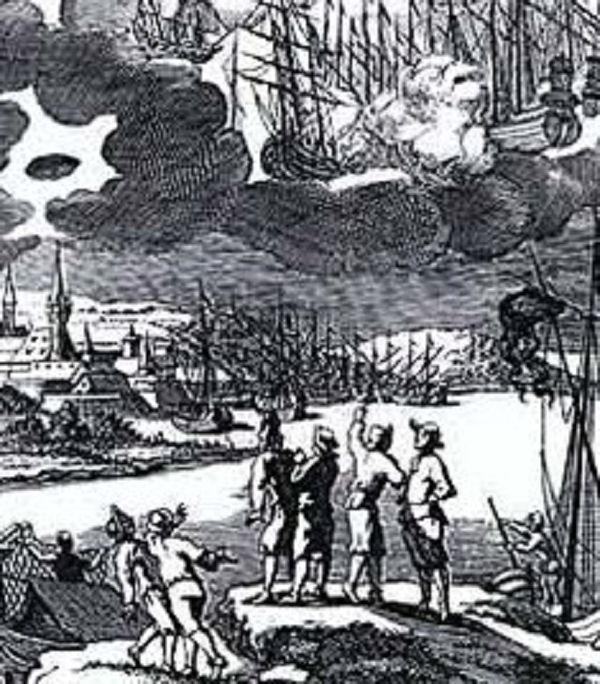 ... Nó có màu bạc hơi tối, bay lượn ngay trên nhà thờ St. Nicolai. Nó đứng yên ở đó mãi đến buổi tối. Các ngư dân đang rất lo lắng, không muốn xem xét kỹ hơn cảnh tượng và dùng tay che mặt họ lại. Trong những ngày sau đó, họ bị ốm đến run rẩy toàn thân, đau đầu và chân".