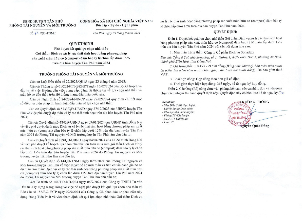 Dong Nai: Cong ty Sonadezi “mot minh mot ngua” trung nhieu goi thau