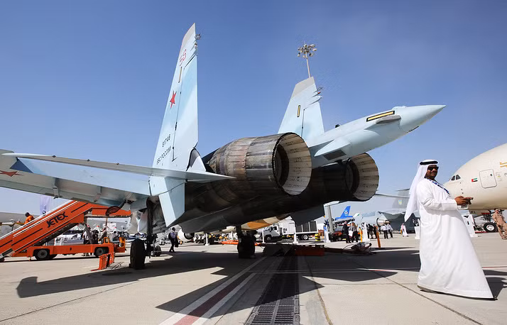 Su-35 tại hội trợ triển lãm hàng không Dubai Airshow 2017. Nguồn ảnh: TASS.
