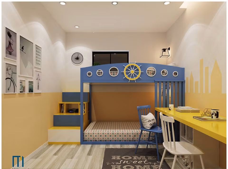 Gam màu vàng - xanh rất phù hợp để sử dụng trang trí phòng cho bé.