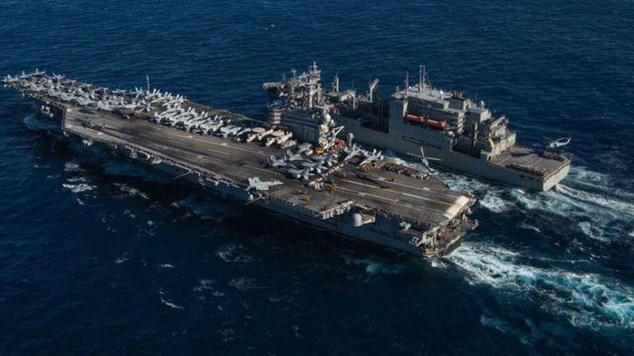 Tàu được đặt theo tên của Ronald Reagan, Tổng thống Hoa Kỳ thứ 40 tại vị từ năm 1981 đến năm 1989. Vào buổi lễ xuất xưởng năm 2001, nó là con tàu đầu tiên được đặt theo tên của một vị cựu tổng thống vẫn sống.