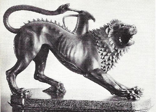 Chimera là quái vật thần thoại trong văn hóa Hy Lạp Cổ. Nó được miêu tả có đầu sư tử, thân dê và đuôi rắn, có thể khạc ra lửa. Quái thú này đã trở thành nỗi hoang mang cho người dân sống ở xứ Lycia. Ảnh: AS.