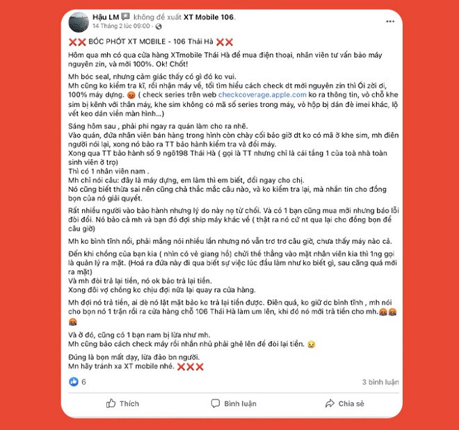 XT Mobi bán hàng kém chất lượng, trách nhiệm QLTT ở đâu? XT Mobi ban hang kem chat luong, trach nhiem QLTT o dau?