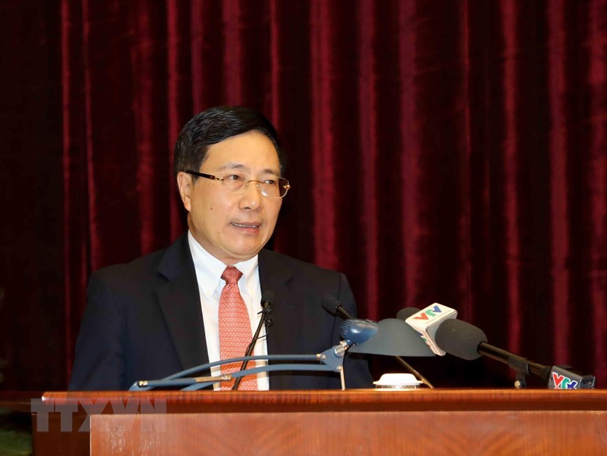 Ủy viên Bộ Chính trị, Phó Thủ tướng, Bộ trưởng Ngoại giao Phạm Bình Minh phát biểu.