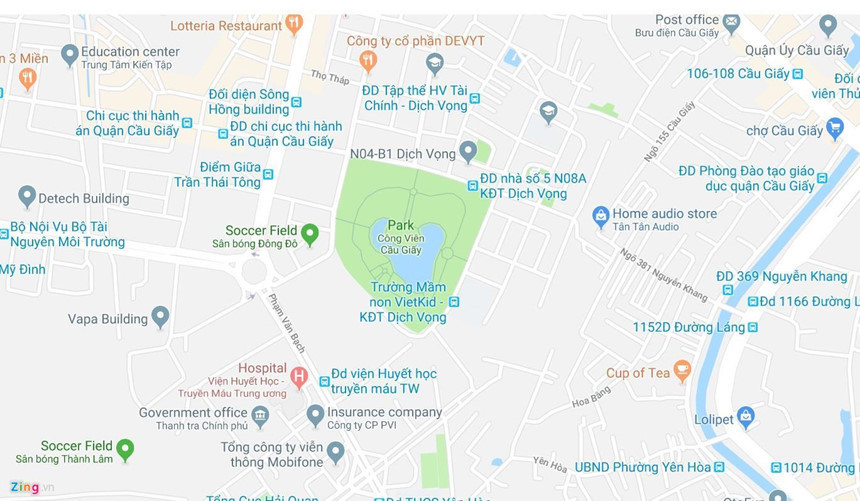Vị trí Công viên Cầu Giấy. Ảnh: Google Maps. 