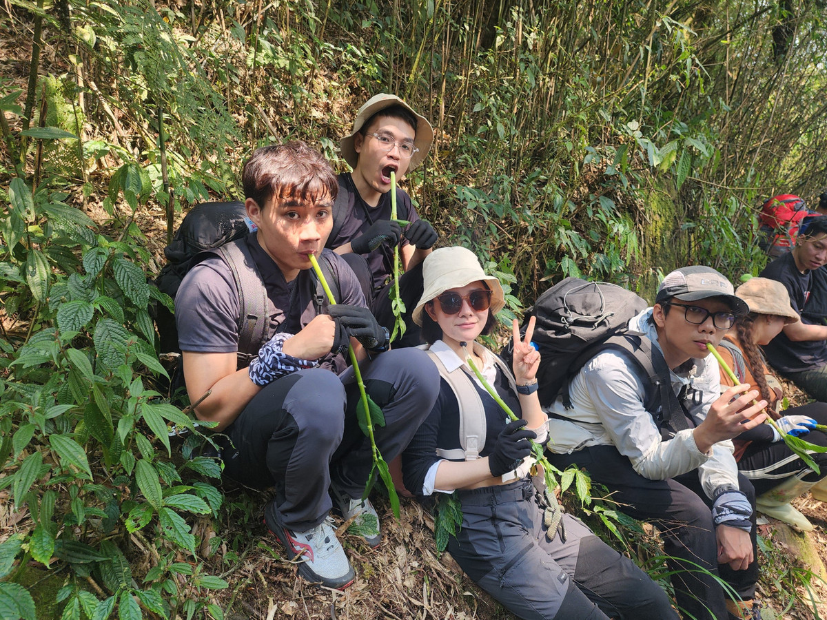 Tới điểm dừng chân nghỉ trưa, ngoài những phần thức ăn như xôi, giò,... Mà porter đã chuẩn bị từ trước, chúng tôi còn được các anh mời thưởng thức "cao lương mỹ vị" nơi núi rừng.