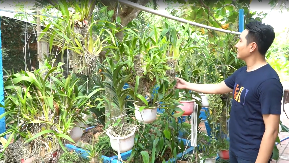 Căn nhà được thiết kế cổ điển, kiểu mái Thái, có tông đỏ nâu chủ đạo, với nhiều cửa sổ. Trước nhà, anh xây một bể bơi lớn và thiết kế một bộ bàn cổ ngoài sân để hóng mát vào buổi sáng sớm cũng như lúc hoàng hôn xuống.