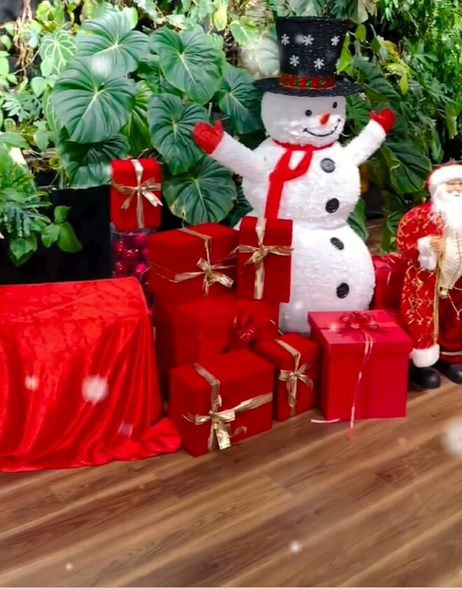 Sân vườn trong nhà Khánh Thi - Phan Hiển đã được trang trí Noel lộng lẫy nhưng vẫn giữ nguyên vẻ tự nhiên của lớp cây xanh. Ảnh chụp màn hình