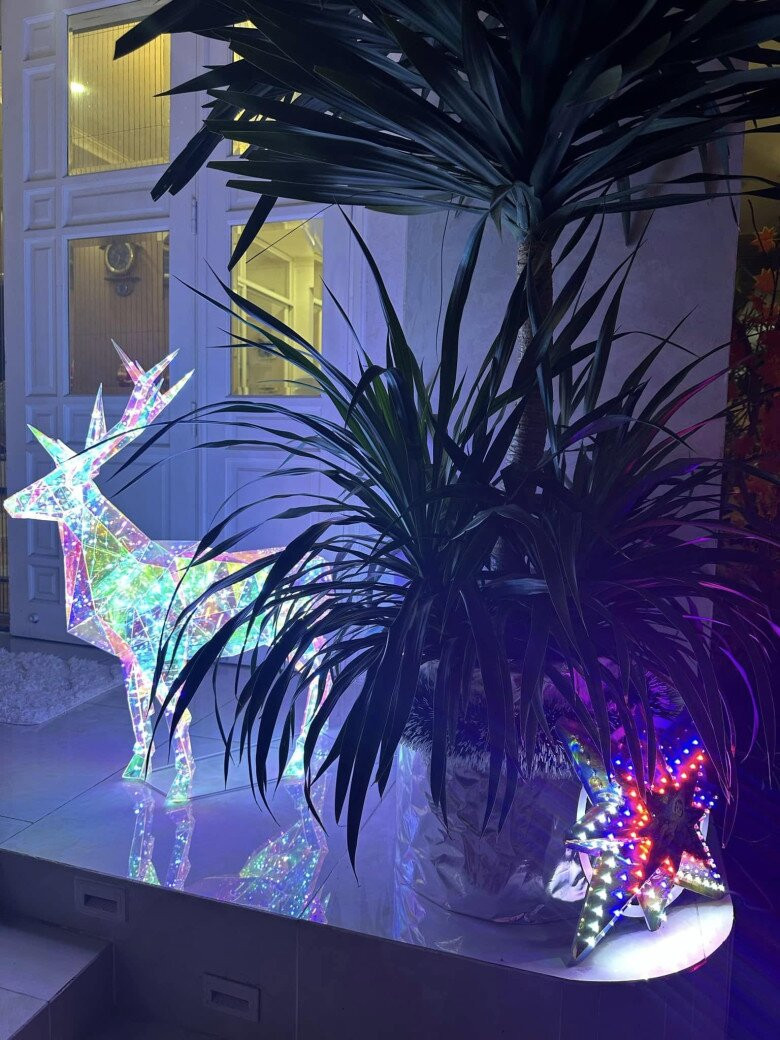 Tuần lộc pha lê được trang trí đèn Led, tạo điểm nhấn lung linh. Ảnh: FB Vy Oanh