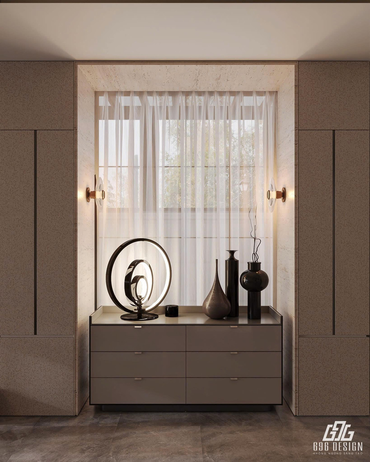 Căn nhà nổi bật với phong cách hiện đại, sử dụng gam màu kem ấm chủ đạo. Ảnh: 696 Design/FB NhaTo