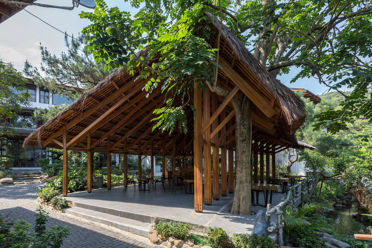 Với triết lý tôn trọng thiên nhiên, kiến trúc sư giữ lại những cây lâu năm trên vị trí đó để đưa vào trong công trình thay vì phải chặt bỏ hay di dời đi. Việc đó giúp nâng cao nhận thức bảo vệ và giữ gìn thiên nhiên cho mọi người khi đến thăm quan. Ảnh: Hoàng Lê