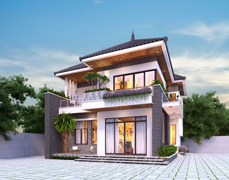 Nhà mái Nhật 2 tầng đơn giản thường tập trung vào các đường nét cơ bản, ít chi tiết trang trí, tạo không gian sống thanh lịch, dễ chịu. Ảnh: Shome