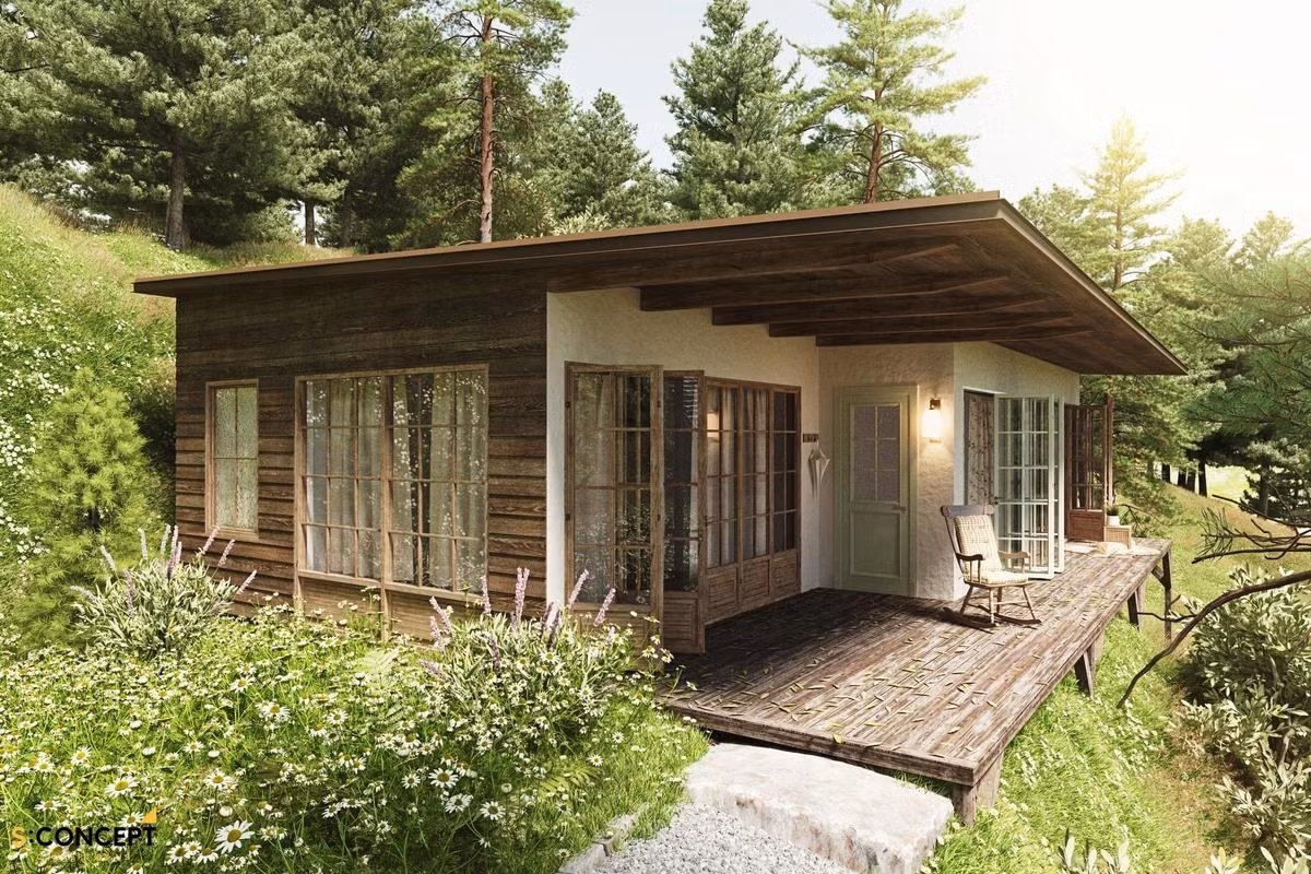 Villa của Trường Giang - Nhã Phương có diện tích 110m2, gồm 1 phòng khách, 2 phòng ngủ và 2 nhà vệ sinh. Ảnh: S Concept