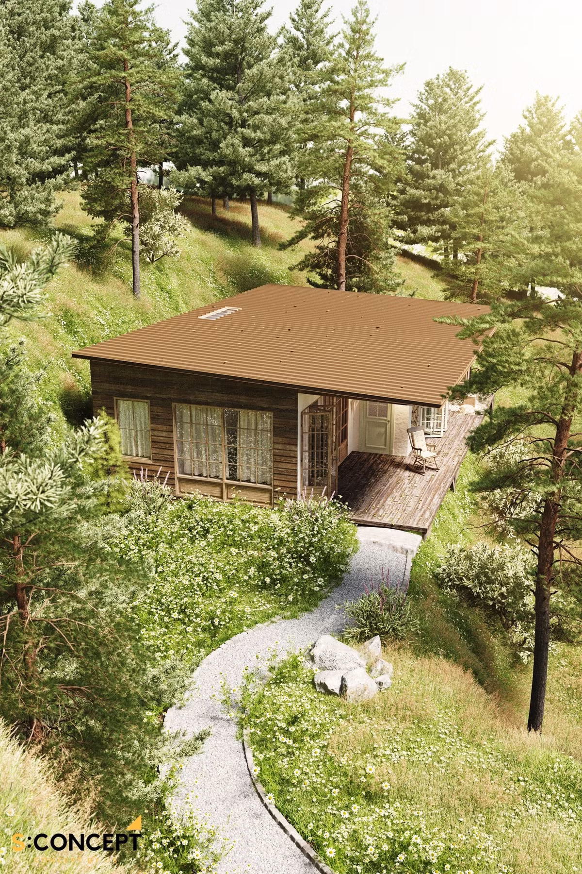 Ngôi nhà có màu gỗ làm chủ đạo, kết hợp thêm tông trắng - nâu khiến tổng thể trở nên cổ điển nhưng không kém phần sang trọng. Ảnh: S Concept