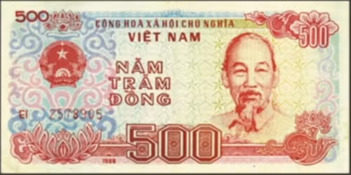 Mặt trước tờ tiền 500 đồng in hình lãnh tụ vĩ đại chủ tịch Hồ Chí Minh. Ảnh: SBV