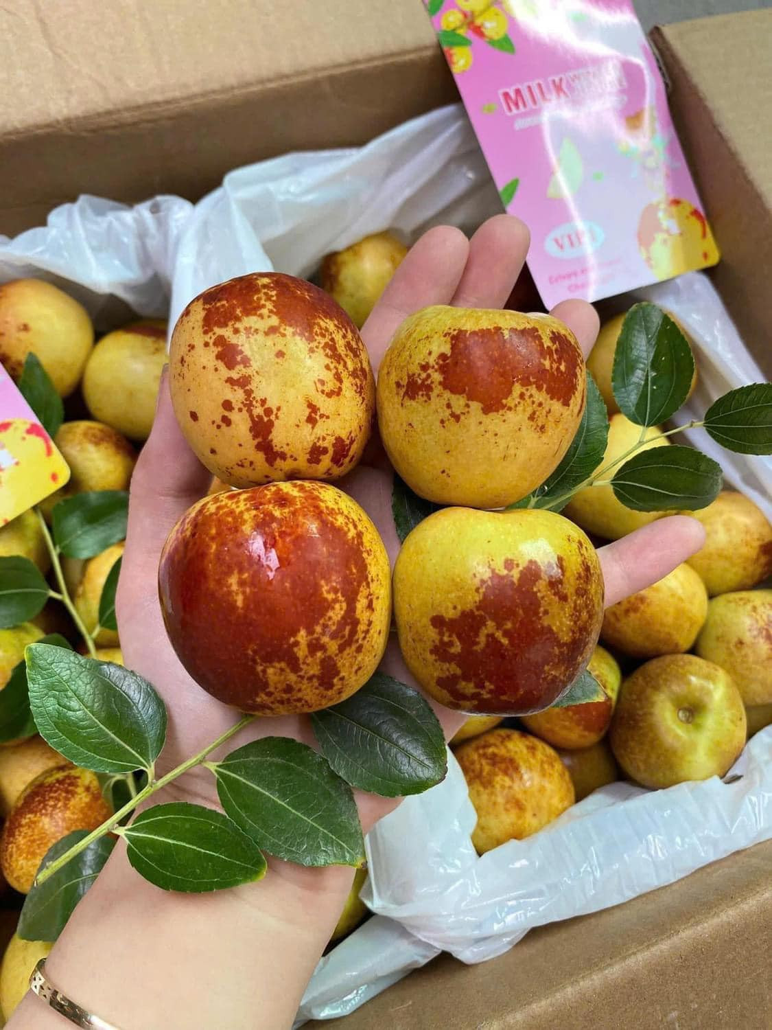 Trên chợ mạng, hồng táo tươi hiện có giá từ 30.000-70.000 đồng/kg, giá sỉ chỉ từ 160.000 - 230.000 đồng/thùng 5kg. Ảnh: Facebook