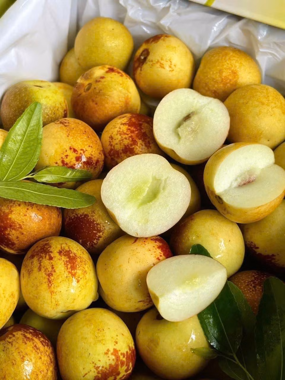 Theo các tiểu thương, hồng táo vào chính vụ quả ăn ngọt đậm, giòn tan, giá lại rẻ hơn nhiều so với trước nên được người tiêu dùng ưa chuộng. Ảnh: Facebook