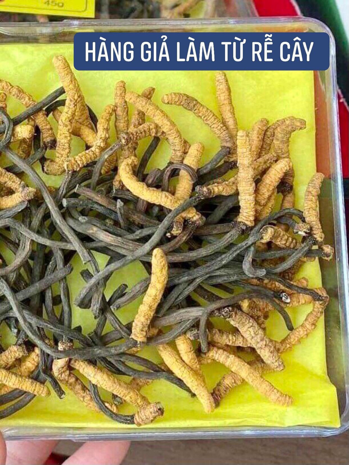 Tuy nhiên, trên thị trường xuất hiện nhiều loại đông trùng hạ thảo làm nhái một cách tinh vi. Người tiêu dùng phải thận trọng, kiểm tra kỹ trước khi đặt mua. Ảnh: Facebook