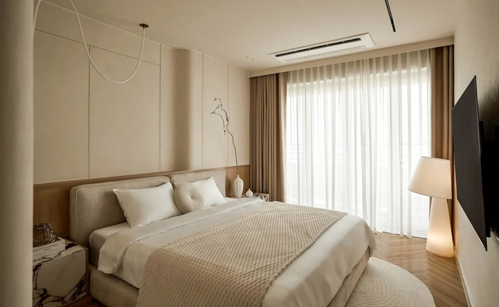 Phòng ngủ được thiết kế tạo cảm giác thư thái và thoải mái nhất. Ảnh: LAI Studio