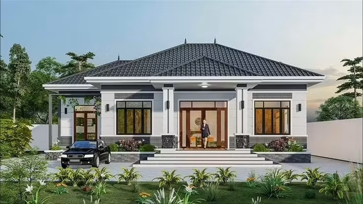 Thiết kế nhà mái Nhật thiết kế theo lối 3 gian rộng rãi, mái ngói màu xám đặc biệt. Ảnh: Xaynhadeponline