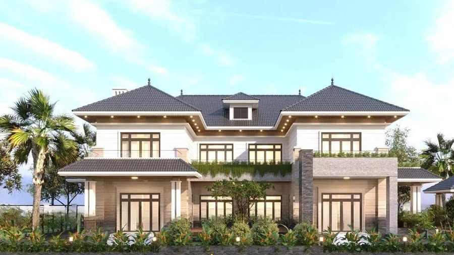 Nhà cấp 4 mái Nhật chữ U thiết kế phòng khách, cửa chính ở vị trí trung tâm và thụt hẳn vào bên trong. Ảnh: Noithattugia