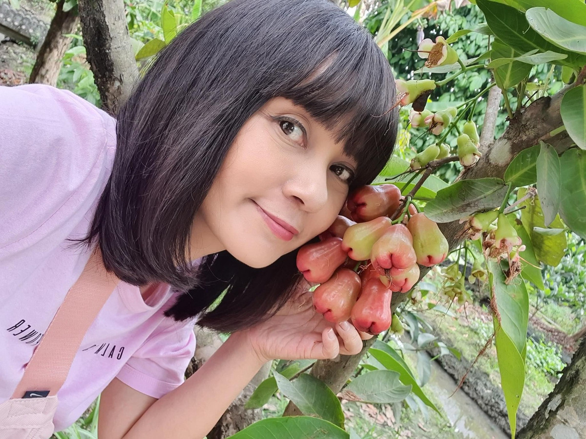 Trên trang cá nhân, Việt Trinh thường đăng hình ảnh thu hoạch hoa trái trong vườn. Ảnh: FB Trần Việt Trinh