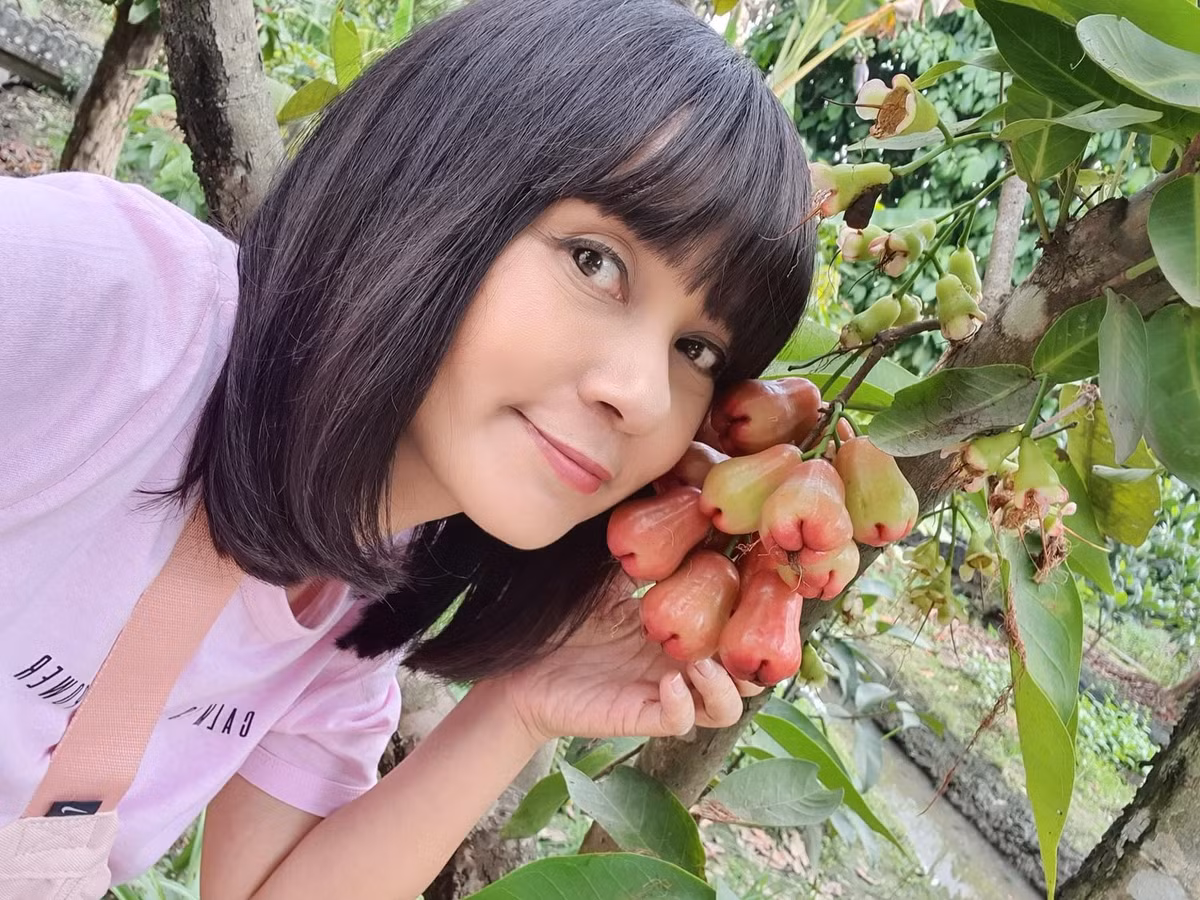 Trên trang cá nhân, Việt Trinh thường đăng hình ảnh thu hoạch hoa trái trong vườn. Ảnh: FB Trần Việt Trinh