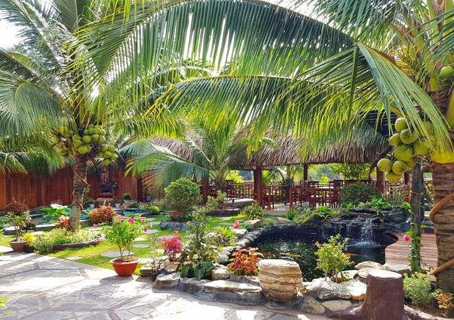 Bê tông, cốt sắt bình thường quá rồi nên ông Thưởng muốn làm một thứ độc lạ hơn bằng gỗ dừa. Ông muốn tôn vinh, nâng tầm cây dừa lên, không chỉ để lấy quả. Ảnh: Nhà dừa Coco Home