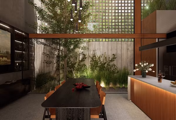 Cách thiết này tạo ra “khoảng thở” giúp không khí đối lưu tự nhiên qua các lỗ gạch. Ảnh: Tran Trung Architects