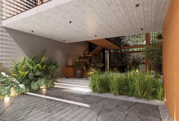 Thiên nhiên ở bên ngoài chạy liên tục vào bên trong, ánh sáng, gió mát, cây cối len lỏi khắp mọi ngóc ngách của căn nhà. Ảnh: Tran Trung Architects