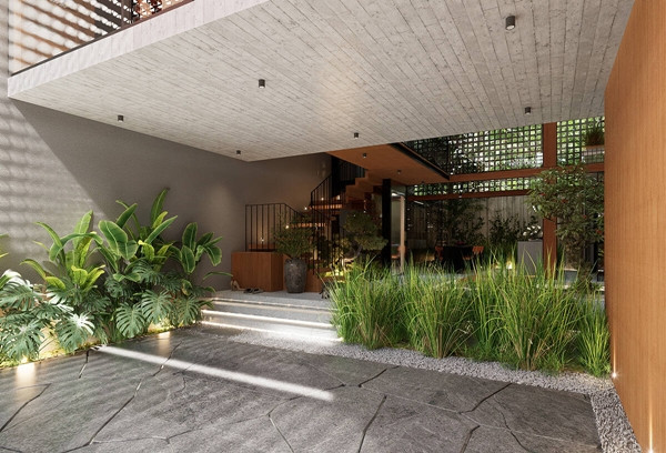 Thiên nhiên ở bên ngoài chạy liên tục vào bên trong, ánh sáng, gió mát, cây cối len lỏi khắp mọi ngóc ngách của căn nhà. Ảnh: Tran Trung Architects