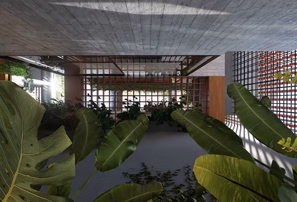 Nhờ đó, không gian bên trong nhà phố không chỉ có tầm nhìn đẹp mà còn được điều hòa khí hậu hiệu quả. Ảnh: Tran Trung Architects